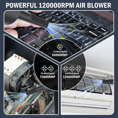 2 In 1 Cordless Air Duster With 120000 RPM Turbo Power And 7600mAh Battery Rechargeable Dust Blower For Keyboard And Electronics Cleaning