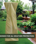 Weather Resistant Outdoor Cover For Three Foot Tabletop Pyramid Patio Heaters Durable Protective Heater Cover For Patio Deck And Backyard All Season Weather Shield Tan in a garden setting