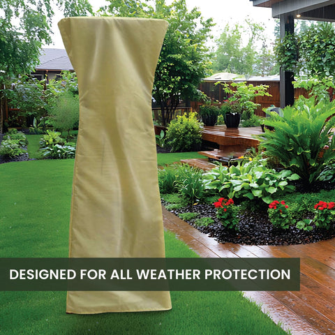 Weather Resistant Outdoor Cover For Three Foot Tabletop Pyramid Patio Heaters Durable Protective Heater Cover For Patio Deck And Backyard All Season Weather Shield Tan in a garden setting