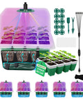Self Watering Seed Starter Tray With Grow Light 60-Cell 5-Pack Reusable Seedling Trays Silicone Humidity Dome for indoor gardening