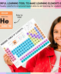 Child holding Colorful Dry Erase Periodic Table Chart For Kids A4 Science Learning Wall Display That Makes Chemistry Fun And Engaging Great For Classrooms And Home Wipe Clean Durable Laminated 8 By 12 Inches