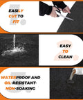 Extra Large Garage Oil Spill Mat 36 By 60 Inches Drip Absorption Mat showing easy cutting, cleaning, waterproof and oil-resistant features.
