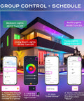 Modern house with WiFi control lights showing 4 Pack 6 Inch Gimbal Smart WiFi LED Recessed Lights RGBCW Color Changing Works With Alexa And Google Assistant No Hub Required 15W 2700K To 6500K IC Rated Recessed Lighting For Living Rooms And Offices.