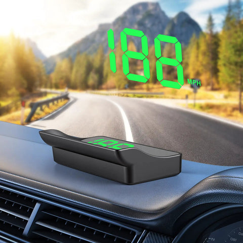Heads Up Display For Cars Digital HUD Speedometer With GPS Dual Satellite Tracking 10Hz Refresh Auto Brightness Large Font Windshield Projector USB Plug And Play Car Interior Accessory MPH Green on dashboard.