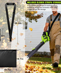 Person using Powerful Cordless Leaf Blower With Brushless Motor, 2x 4.0Ah Batteries And Fast Charger, with strap and bag