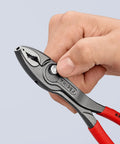 Hand holding TwinGrip 8 Inch Pliers with front and side gripping jaws, designed for stripped screws and diverse fasteners