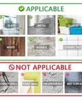 Applicable and not applicable surfaces for Heavy Duty Adhesive Aluminum Hooks, including glass, metal, plastic, and marble surfaces.