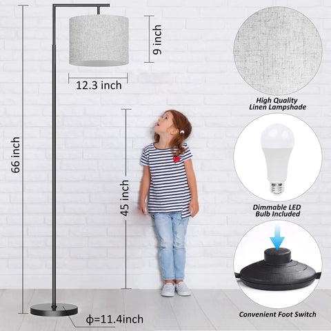 Floor Lamp With Lampshade, 3 Color Temperatures From 3000K To 5000K, 9W LED Bulb Included, Adjustable Lamp Head, Black next to girl