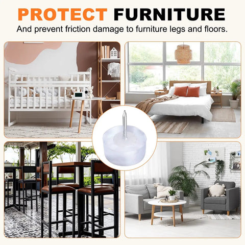 Twelve Pack Furniture Sliders With Nail On Steel Pins For Scratch Free Hardwood Floors Sweet Ride Chair Table And Desk Foot Pads, used in various home settings.