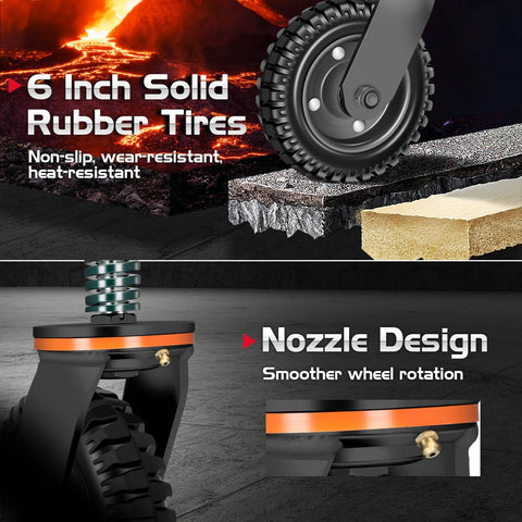 6 Inch Heavy Duty Fence Gate Wheel With 360 Degree Rotation Spring Loaded Caster featuring solid rubber tires and nozzle design for metal tube gates