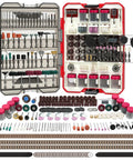 Open case displaying All In One 699 Piece Rotary Tool Accessories Kit With One Eighth Inch Shank Bits Dremel Compatible for various tasks