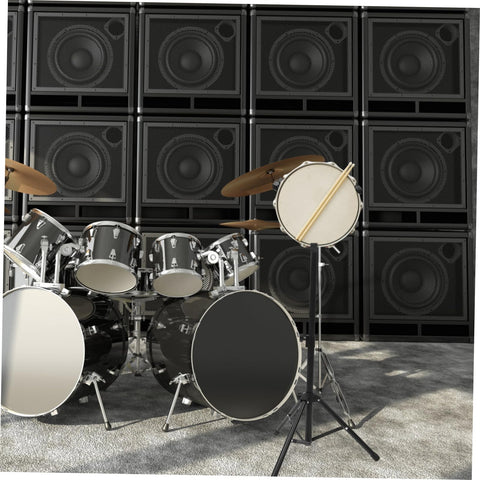 Slick Black Tripod Drum Stand With Heavy Duty Snare Rack And Practice Pad Holder Featuring Adjustable Heights Hella Portable For Bedroom Jamming Solid Build Quality designed for practice with snare and pads.