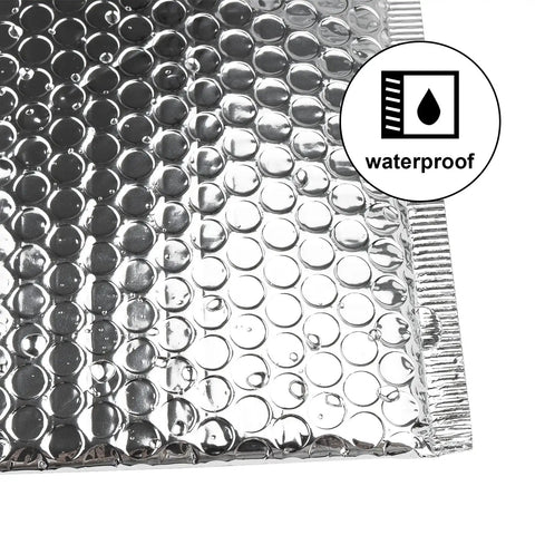 Metallic Bubble Mailers 75 Pack 6 By 9 Inch Padded Envelopes With Self Seal Foil Bags close-up showing silver cushioning surface
