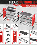 Instructions for assembling the Beefed Up Heavy Duty Wall Mounted Power Tool Organizer With Charging Station For 10 Cordless Drills 4 Tier Tool Rack And 6 Outlet Power Strip Durable Steel Construction Red.