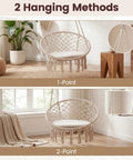 Macrame Hammock Chair Swing With Round Seat Cushion And Hardware Kit for different hanging methods in living room