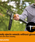 Person using Stand Up 3 Claw Weed Puller With 39 Inch Ergonomic Handle And Easy Eject Mechanism in garden.