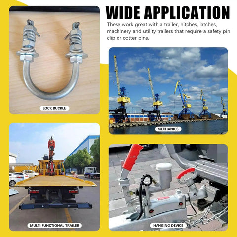 208Pcs Cotter Pin And Hairpin R Pin Assortment Kit With Zinc Plated Steel Fasteners In 11 Sizes shown in various applications