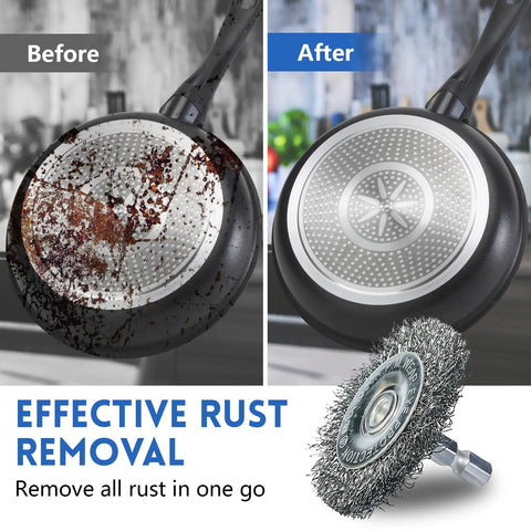 Before and after rust removal with Coarse Carbon Steel Drill Wire Brush Set With Ten Piece Bundle Including Pen Wheel And Cup Brushes