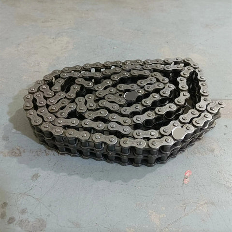 16B Double Row Escalator Main Drive Chain 25mm Pitch With 68mm Pin And 132 Links on flat surface, showcasing links and connections.