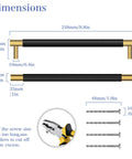 Dimensions for Brushed Satin Gold Brass Finish T Bar Cabinet Handles with Electroplated Matte Black Accents, 9.7 inch length