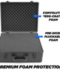 17 Inch Locking Storage Box With Two Layer Customizable Foam Hard Shell Aluminum Frame Lock Box For Dorm Room Personal Items Tools And Electronics Secure With Two Keys, open showing foam interior.