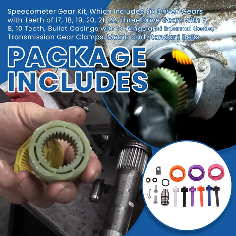 GM Speedometer Gear Kit For Powerglide TH350 Transmission With Six Driven Gears 17 18 19 20 21 22 Teeth And Three Drive Gears 7 8 10 Teeth Bullet Casings O Rings Seals Clamps Included