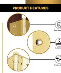 Features of Beefy Heavy Duty Ball Bearing Solid Brass Door Hinges Set Of 24, 3.5 By 3.5 Inches, non lacquered gold finish with patina.