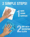 Electronics Cleaning Wipes For TVs Phones Monitors And All Your Gadgets Comes With Microfiber Towel 30 Count Gentle Safe Non Abrasive Screen Cleaning For Everyday Use demonstration with two steps: wipe and dry.