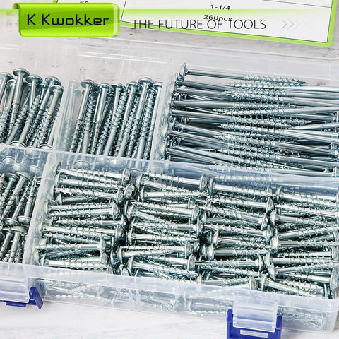 460 Piece Pocket Hole Screws Kit With Five Lengths From One Inch To Two And A Half Inch Square Drive Zinc Coarse Thread
