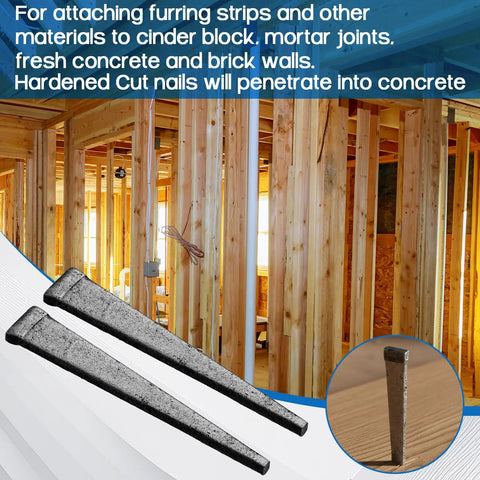 25 Pack Of Totally Rock Solid Three Inch Hardened Cut Masonry Nails With Classic Rose Heads To Hold Tight On Concrete Brick Walls Or Standard Wood Strip Applications
