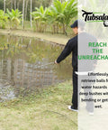 Person using Telescopic Golf Ball Retriever For Water 9ft Extendable Ball Grabber Tool With Dual Sided Pickup by pond
