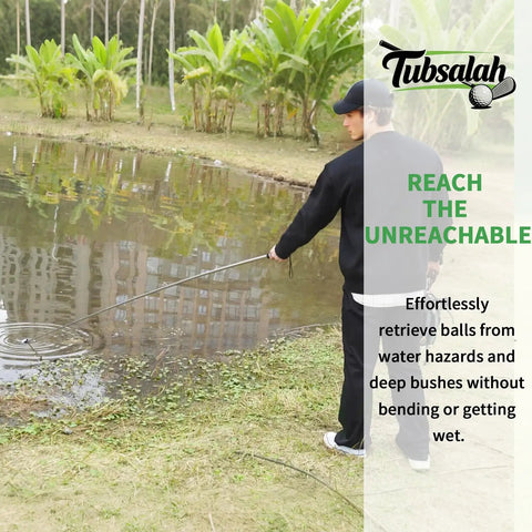 Person using Telescopic Golf Ball Retriever For Water 9ft Extendable Ball Grabber Tool With Dual Sided Pickup by pond