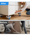 Before and after image showing Heavy Duty Furniture Sliders And Moving Dollies With Wheels 4 Pack, effective for room moves.