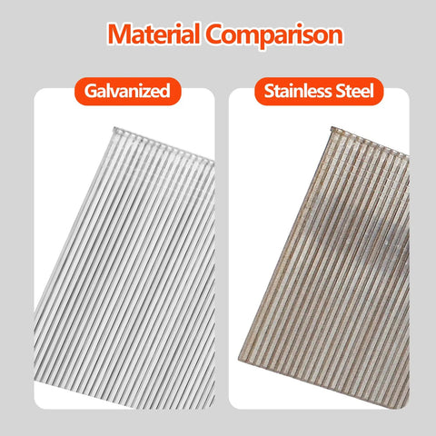 Material comparison of Solid Galvanized Brad Nails For Nail Guns Built Tough And Zero Jamming Risk Smooth Shooting Fasteners.