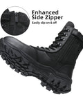 8 Inch Steel Toe Work Boots With Side Zipper For Industrial Construction And Roofing Lightweight Comfortable Indestructible Tough As Nails Puncture Proof Safety Boots With All Terrain Non Slip Outsole For Warehouse Logger Size Nine Point Five Black