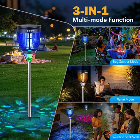 Super Effective Solar Bug Zapper Outdoor Kills Mosquitoes Gnats Flies Fast With 4200V High Voltage Zap Flame Projection