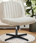 Armless Swivel Desk Chair No Wheels With Wide Seat For Home Office And Vanity Comfy Criss Cross Design For Cross Legged Sitting
