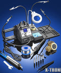 Pro Grade 75W Soldering Iron Station Kit with 5 extra tips, mini mag lamp, 4 helping hands, solder sucker, tweezers, 50g solder, brass sponge