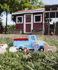 Down on the Farm Magnetic Truck Playset With 7 Barnyard Figures, Old School Wooden Pickup in front of a barn, FSC Certified Wood