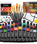 Complete Acrylic Paint Set For Newbies And Pros With 24 Vivid Colors, Two 8x10 Canvas Panels, 10 Brushes, Palette, Knife, Sponges, Metal Table Easel