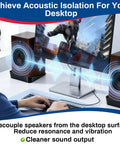 Pair Of Desktop Speaker Stands For Small Monitors With 16 Degree Tilt Wedge Shaped Riser And Shock Absorbing Foam, enhancing desktop sound