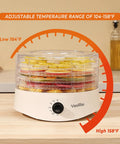 Straight Up Smooth Food Dehydrator With Adjustable Temperature Control And Expandable Trays For Drying Jerky Fruit Herbs Veggies And Fresh Homemade Snack Batches, 5 trays and temperature gauge.