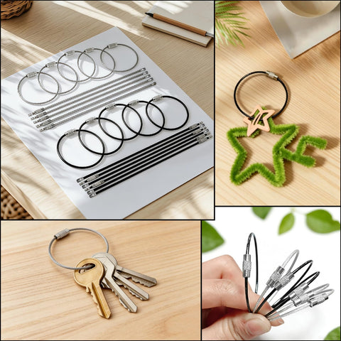 Twenty Pcs Stainless Steel Wire Keychain Cables With 1.5mm Core And 6 Inch Large Key Rings For Luggage Tags in use