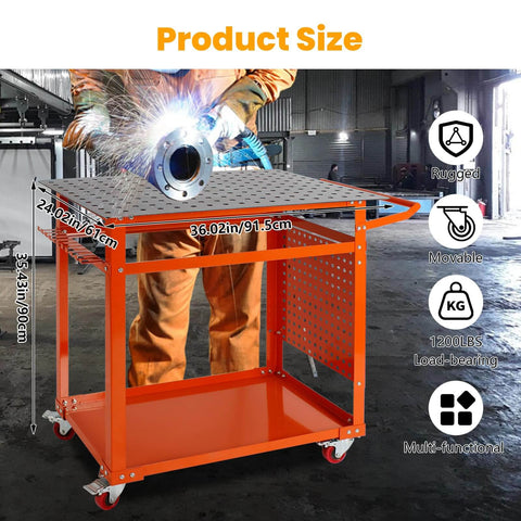 Beefy 36 By 24 Inch Heavy Duty Welding Table With 5 Eighths Inch Fixture Holes And 1200 Lb Capacity Movable Welding Workbench On Wheels