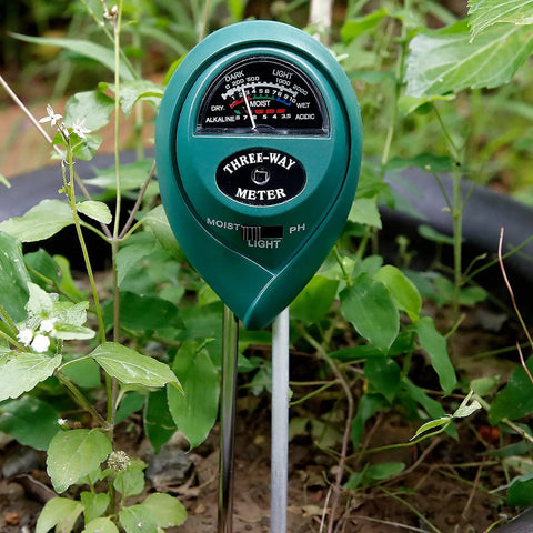 Three In One Soil Tester for Moisture Light and pH with Easy to Read Results and No Batteries Needed, in garden soil