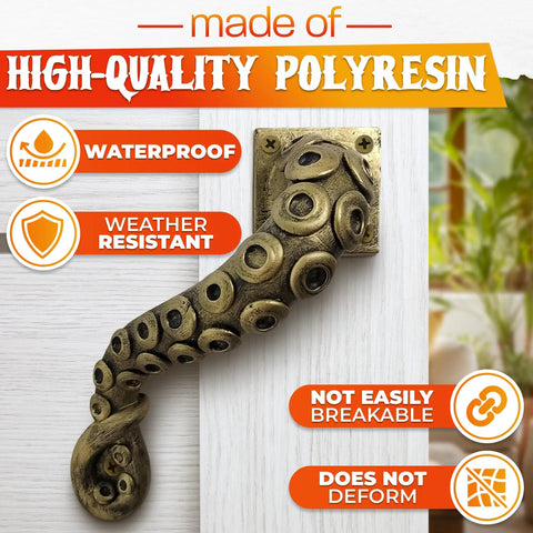 Octopus Door Handle With Dope Tentacle Look And Heavy Duty Pull Bronze Finish Made From Premium Polyresin on wood surface