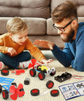 Wind Powered Car STEM Kit 5 Pack For Kids Kid Friendly Hands On Science Toys With Complete Accessories Clear Instructions And Screwdriver, father and child building car