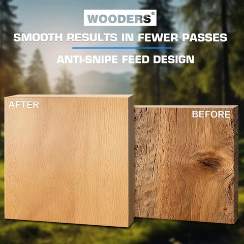 Comparison of wood before and after using 13 Inch Benchtop Thickness Planer With 15 Amp Motor Four HSS Blades 2000W All Copper Motor