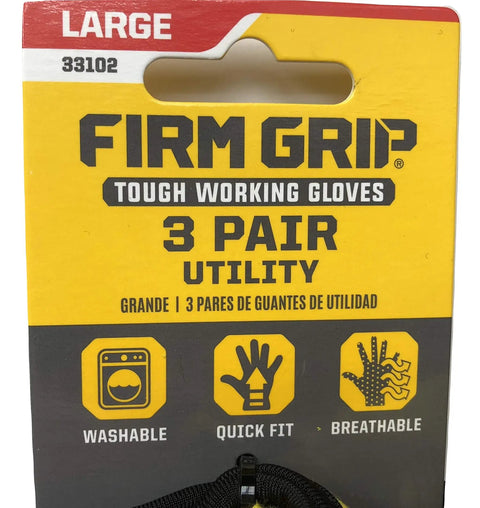 Rugged 3 Pair Utility Work Gloves Set For Heavy Duty Jobs Red Gray Yellow packaging, firm grip, large size, washable