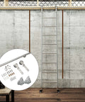 Slick Stainless Steel Sliding Barn Door Hardware Kit Six Point Six Foot To Thirteen Foot Round Tube Track shown with ladder
